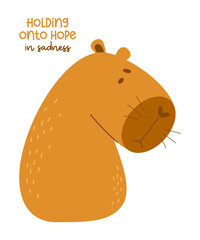 Sad unhappy capybara. Vector illustration. animal capibara rodent in flat style for design