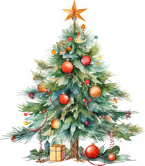 Obraz na płótnie Canvas Watercolor Christmas tree with ball
