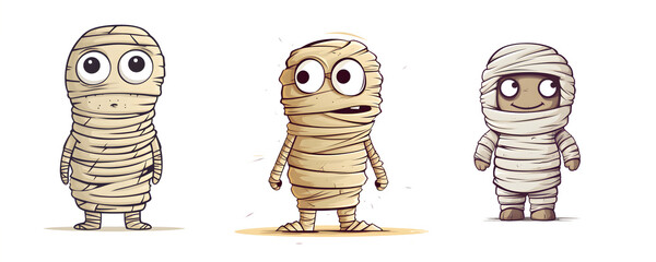 funny simple illustration of mummy character set isolated on transparent background - design element PNG cutout - obrazy, fototapety, plakaty