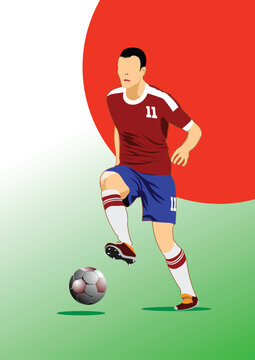 Soccer player poster. Vector Color 3d illustration. Hand drawn illustration by Adobe Illustrator