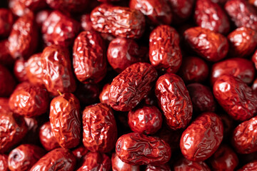 close up of jujube,dried red dates background.