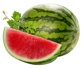 Fresh Watermelon isolated on white background, Giant Seedless Watermelon isolated on white with...