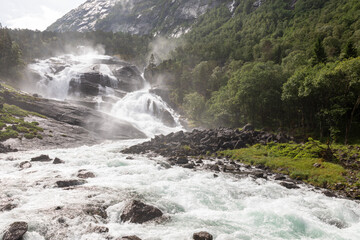 Hiking path to the waterfalls in Kinsarvik, norway