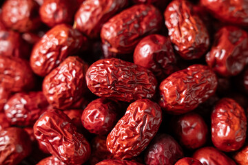 close up of jujube,dried red dates background.