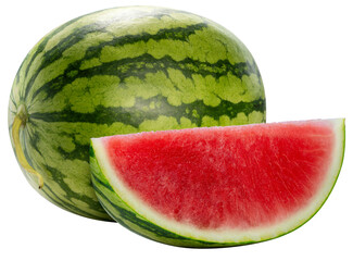 Fresh Watermelon isolated on white background, Giant Seedless Watermelon isolated on white with...