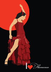 Beautiful young woman dancing flamenco. Vector 3d hand drawn illustration
