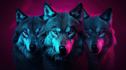 Beautiful Illustration of Cute family of Black Wolf Colorful background - obrazy, fototapety, plakaty
