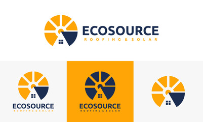 eco source logo illustration design. combination of roofing and solar symbol. simple logo environmentally friendly source