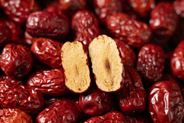 close up of jujube,dried red dates background.