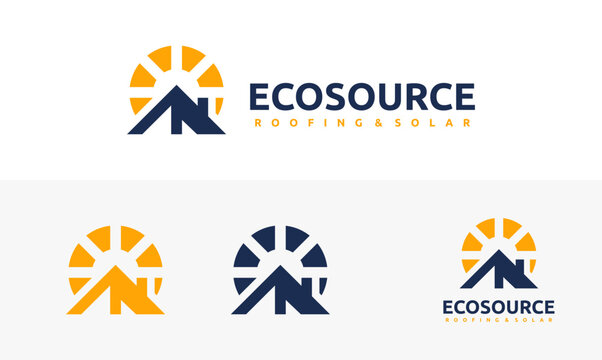 eco source logo illustration design. combination of roofing and solar symbol. simple logo environmentally friendly source