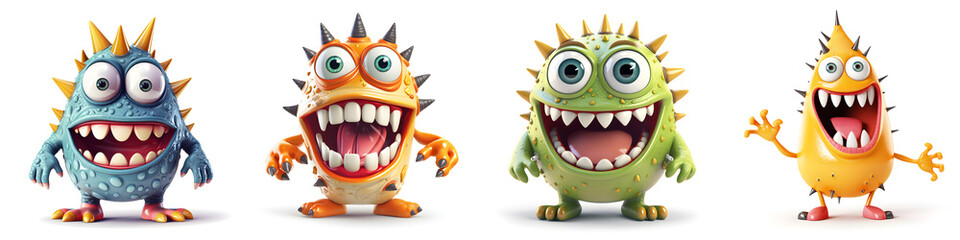 Fototapeta premium funny 3D monster character set isolated on white background