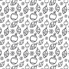 Seamless winter pattern with Christmas and New Year toys. Doodle pattern.