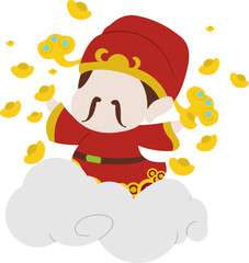 Chinese God Of Wealth With Ingot Illustration