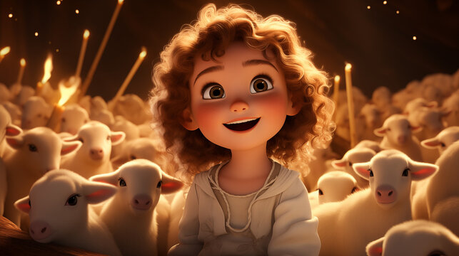 Pretty Shepperd and Sheep with cute look 