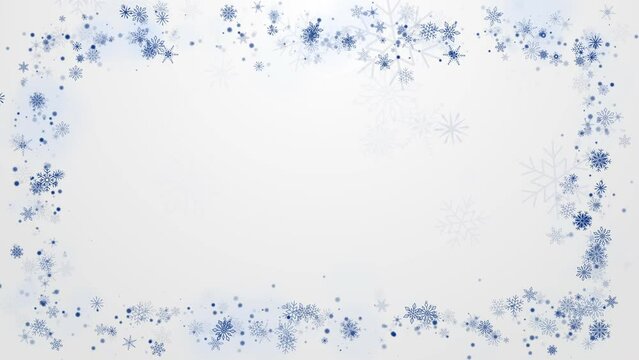 Christmas white background design of blue border snowflake and snow with copy space. Loop motion graphic.