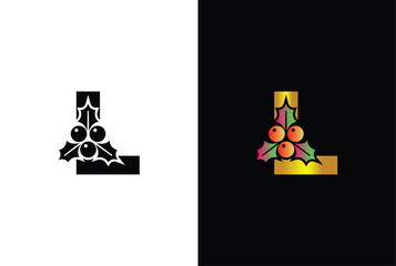 Letter L with Christmas Logo. typography element for Christmas, new year and winter holiday design.