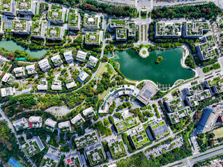 Aerial photography of green city, urban buildings, livable city