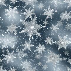 Sparkling snowflakes repeating seamless pattern on dark bokeh twinkling background magical holiday winter look ice crystal detail intricate patterns