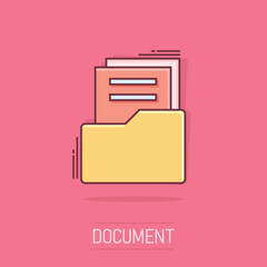 Vector cartoon document icon in comic style. Archive data file sign illustration pictogram. Document business splash effect concept.