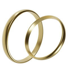 3d render of two gold rings. illustration wedding concept photo