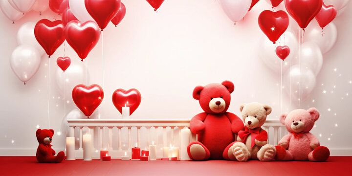 valentine day  decoration  with balloons and taddy bare