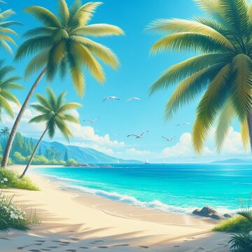 beach with palm tree. tree on the beach. beach with palm trees. beautiful beach scene. 
