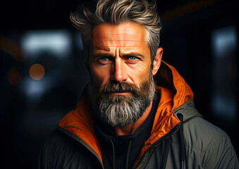 Fototapeta premium Portrait of an attractive middle-aged man with a gray beard