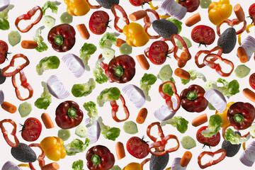 Various and colorful vegetables on a white background