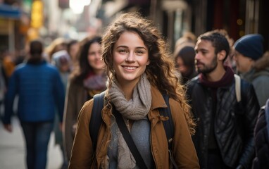 Obraz premium smiling woman walking down the street