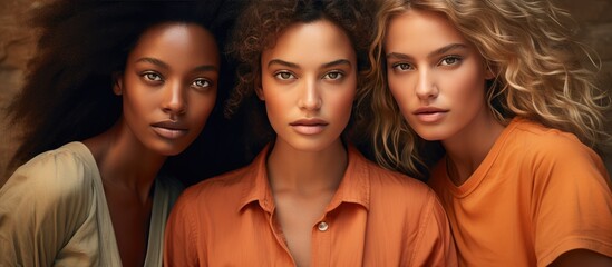 Fototapeta premium a group of young ladies standing next to each other in their orange t-shirts