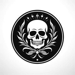 round logo emblem symbol with a black skull on white isolated background