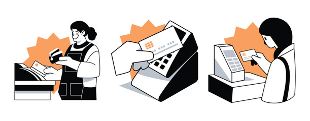 Contactless Card Payment Vector Illustration Set