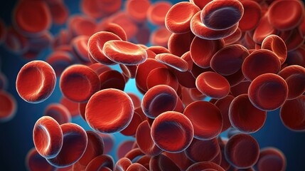 Red blood cells circulating in the blood vessels - leukocytes. Superior magnified views of human blood cells under microscope examination