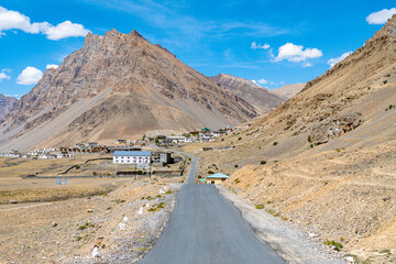 views of kaza town in spiti valley, india