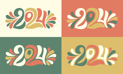 Happy new year 2024 lettering set. Handwritten design vector with modern unique and creative concept for christmas party. Colorful design, trendy style, 2024 calendar. Icon or poster idea. 