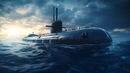 Military submarine on the sea