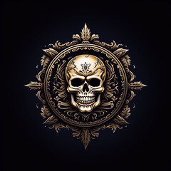 round logo emblem symbol with a white skull on black isolated background