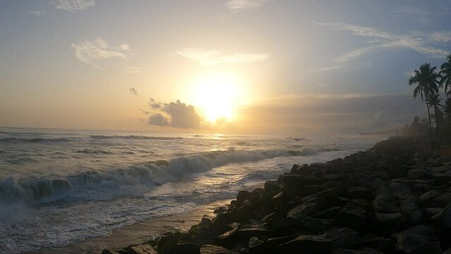 sunset on the kappil beach in kerela