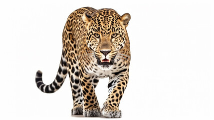 Leopard jaguar look at the camera on white background. generative ai