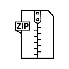 ZIP file Icon. compressed zip folder or file document with archived computer file format symbol set. unzip file or folder to extract data from zip extension vector line logo 