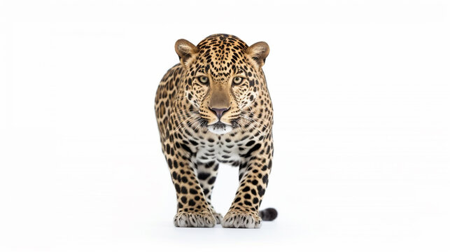Leopard jaguar look at the camera on white background. generative ai