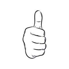 Thumbs up finger gesture hand drawn line drawing vector illustration