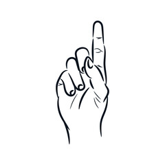 Index finger points upwards gesture hand drawn line drawing vector illustration
