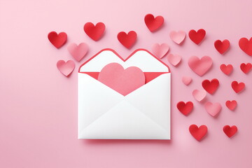 paper envelope with paper heart shapes