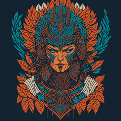 Fototapeta premium 2d vector illustration colorful head animal Tribal Spirit Line Art 