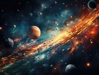 Space scene with planets, stars and galaxies.