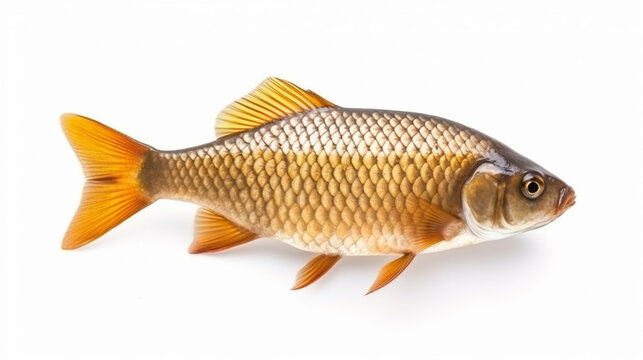 Isolated crucian carp, a kind of fish from the side. Live fish with flowing fins river generative ai