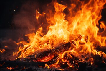 Fototapeta na wymiar horizontal close up view of a burning fire AI generated