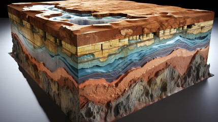 Aquifer Cross-Section: A scientific illustration showing the layers of an aquifer, emphasizing the importance of groundwater preservation. - obrazy, fototapety, plakaty