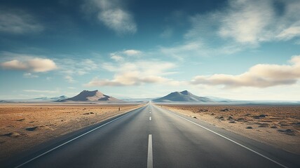 horizontal view of desert road leading to the horizon AI generated - obrazy, fototapety, plakaty